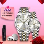 Olevs Stainless Steel fashionable Couple watches Silver