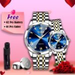 Olevs Stainless Steel fashionable Couple watches (Navy Blue)