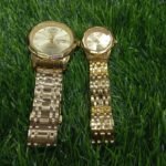 Olevs Stainless Steel fashionable Couple watches Full Golden - Image 2