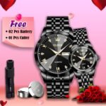 Olevs Stainless Steel fashionable Couple watches Full Black