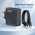 160W Super Fast Multi-Port GaN Charger with 6-in-1 Power Delivery & Type-C Cable